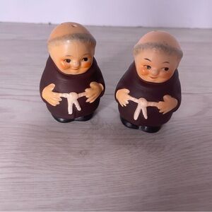 Vintage Brown Friat Tuck Monk Salt and Pepper Shaker Set